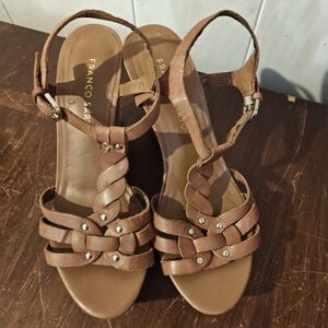 Franco Sarto Brown Strappy Wedge Sandals